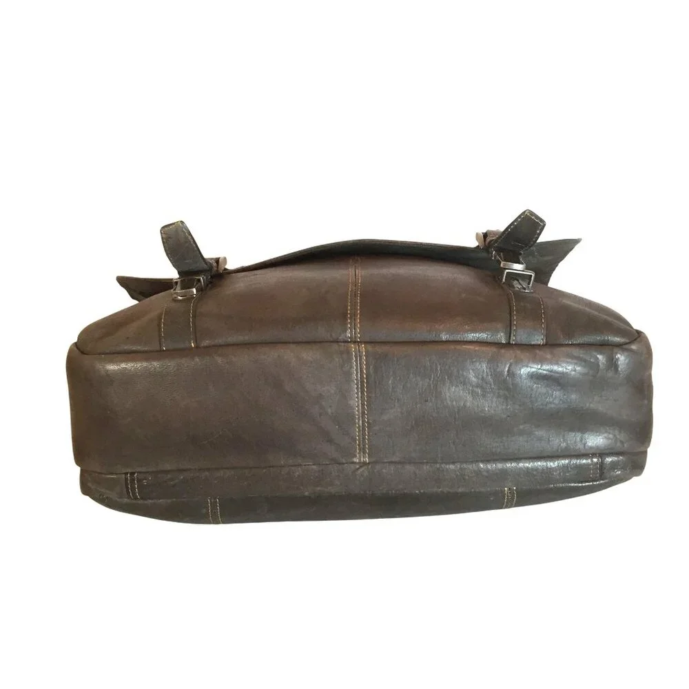 KENNETH COLE Mens Messanger PC Bag Brown Leather Magnetic Close 16 X 12